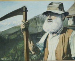 „Almbauer mit Sense” - Künstler „FLEIDL Ludwig” Almbauer mit Sense - Künstler FLEIDL Ludwig; auf der Kunstplattform Kunstpavillon.com